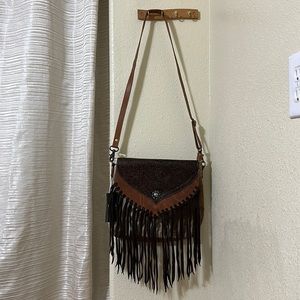 NWT Myra Crossbody Haircalf Tooled Leather Handbag